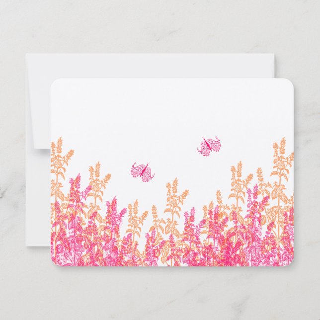 Coral & Pink WildflowerButterfly Wedding RSVP (Front)