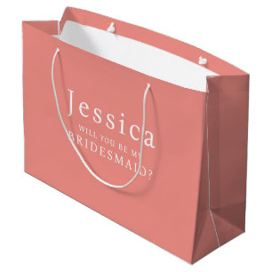 Coral Pink Will You Be My Bridesmaid Proposal Large Gift Bag
