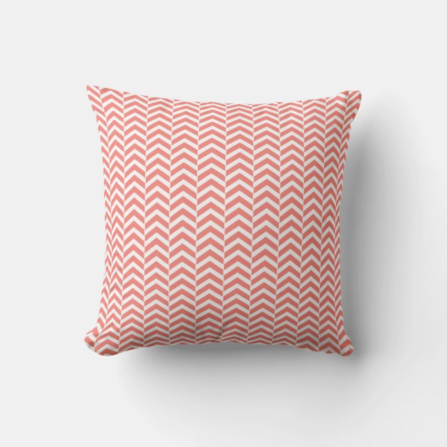 Coral Pink with Teal Chevron Pattern Cushion (Front)