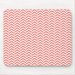 Coral Pink with Teal Chevron Pattern Mouse Mat