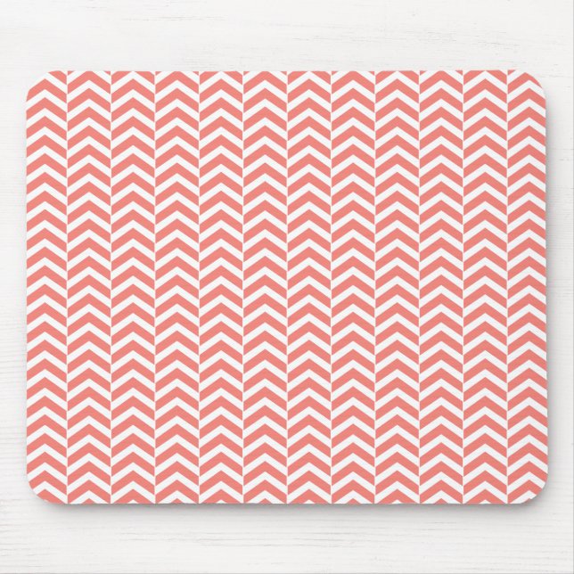 Coral Pink with Teal Chevron Pattern Mouse Mat (Front)
