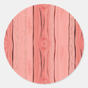 Coral Pink Wood Grain Rustic Farmhouse Texture Classic Round Sticker