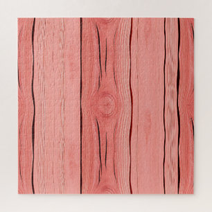 Coral Pink Wood Grain Rustic Farmhouse Texture Jigsaw Puzzle