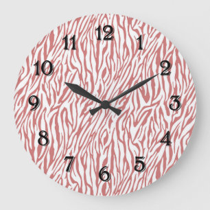 Coral Pink Zebra Print Large Clock
