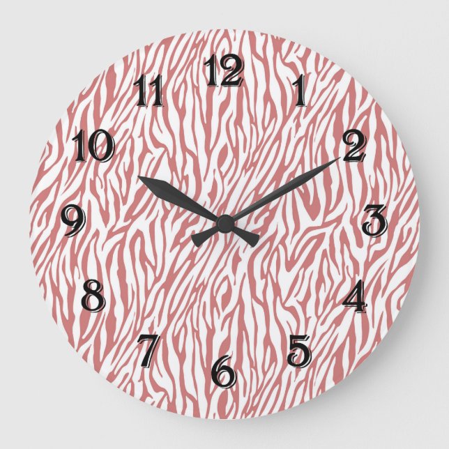 Coral Pink Zebra Print Large Clock (Front)