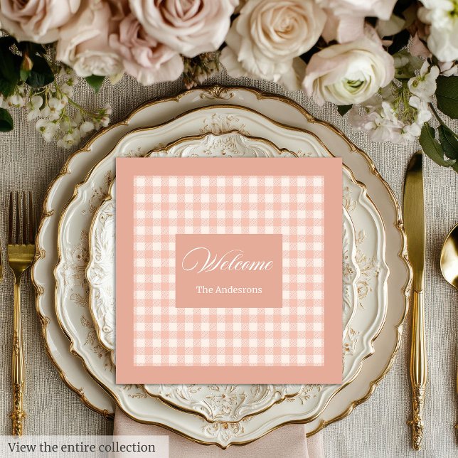 Coral Plaid Napkins Personalised Elegant Accent (Coral Plaid Napkins Personalized Elegant Accent)