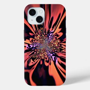 Coral Plasma Burst Fractal Art iPhone 15 Case