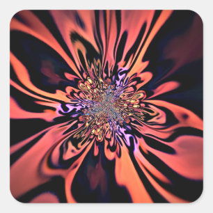 Coral Plasma Burst Fractal Art Square Sticker