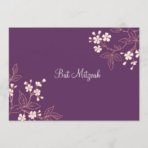 Coral Plum Damask Bat Mitzvah Invitations