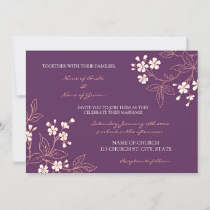 Coral Plum Floral Wedding Invitation Cards