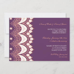 Coral Plum Lace Engagement Party Invitations
