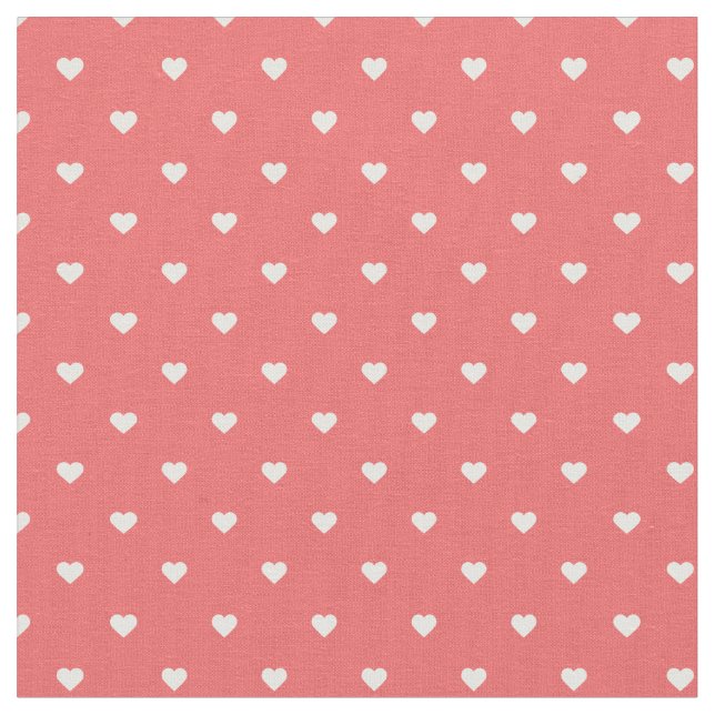 Coral Polka Dot Hearts Fabric (Close Up)