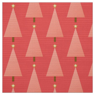 Coral polka dot modern Christmas tree Fabric