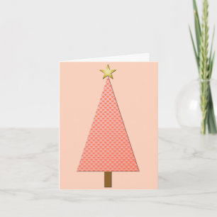 Coral polka dot modern Christmas tree Holiday Card