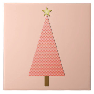 Coral polka dot modern Christmas tree Tile