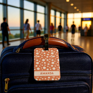 Coral Polka Dot Personalised Name Luggage Tag