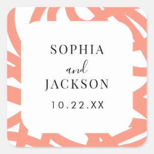 Coral Pop Modern Abstract Square Wedding Sticker