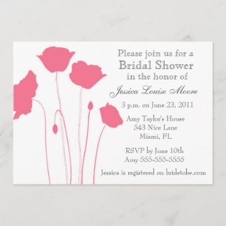 Coral poppies bridal shower invite