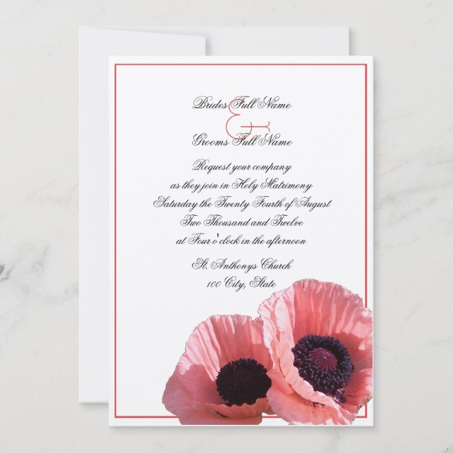 Coral Poppies Invitation (Front)