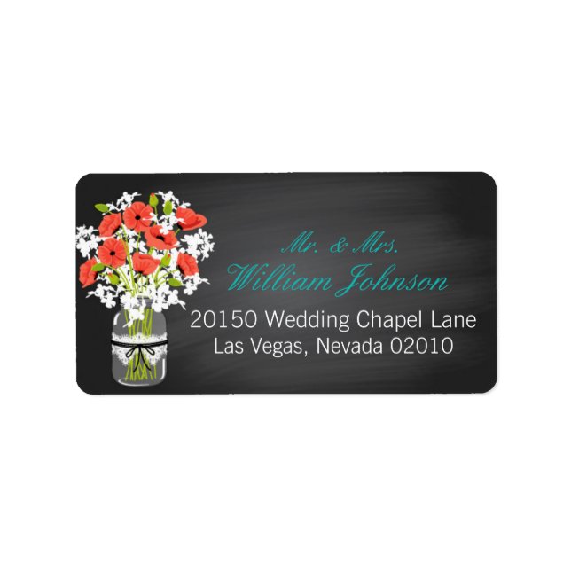 Coral Poppies Jar Chalkboard Wedding Label (Front)