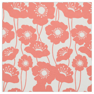 Coral Poppies Pattern Fabric