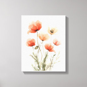 Coral Poppies Watercolor Floral Print
