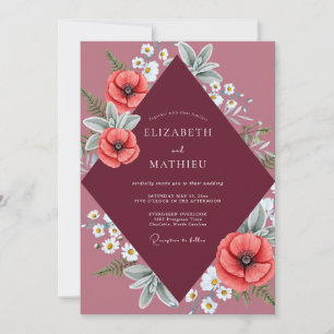 Coral Poppy Burgundy Wedding Invitation