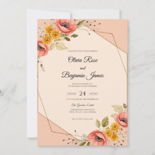 Coral Poppy Painted Wedding Invitation