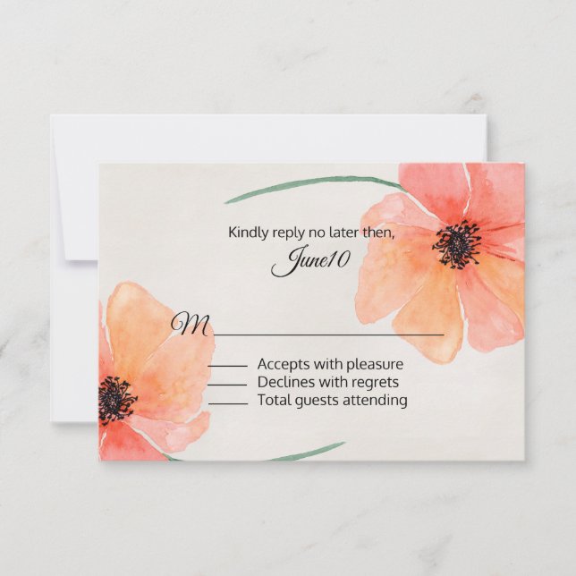 Coral Poppy Wedding RSVP Card (Front)