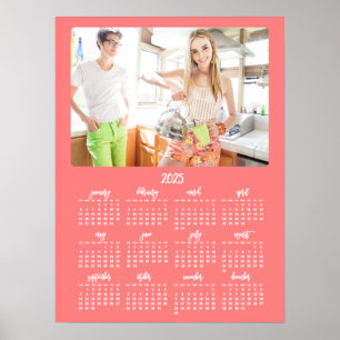 Coral Poster Yearly 2025 Calendar With Photo 18x24