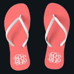 Coral Preppy Script Monogram Flip Flops<br><div class="desc">PLEASE CONTACT ME BEFORE ORDERING WITH YOUR MONOGRAM INITIALS IN THIS ORDER: FIRST, LAST, MIDDLE. I will customise your monogram and email you the link to order. Please wait to purchase until after I have sent you the link with your customised design. Cute preppy flip flip sandals personalised with a...</div>