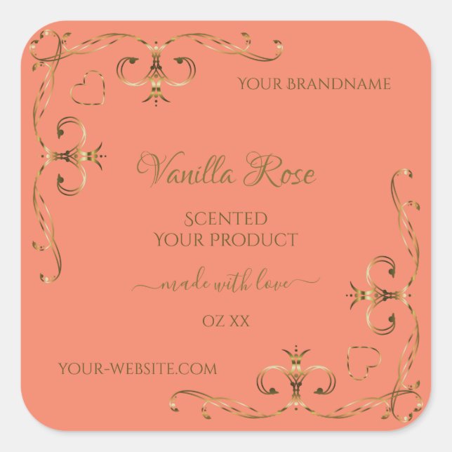 Coral Product Labels Gold Ornate Corner Border (Front)
