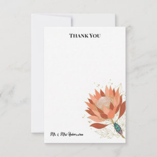 Coral Protea Beetle Wedding Thank You Card