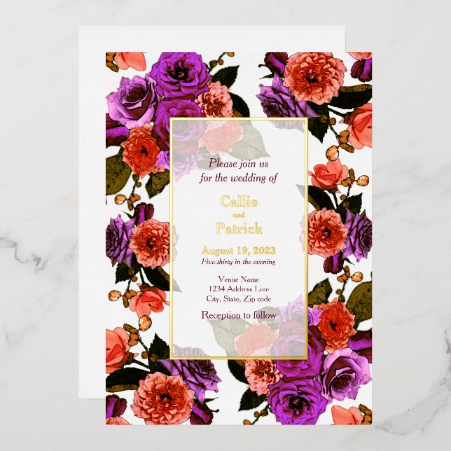 Coral & Purple Floral Garden - Wedding  (Front/Back)