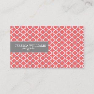 Coral Quatrefoil Business Cards