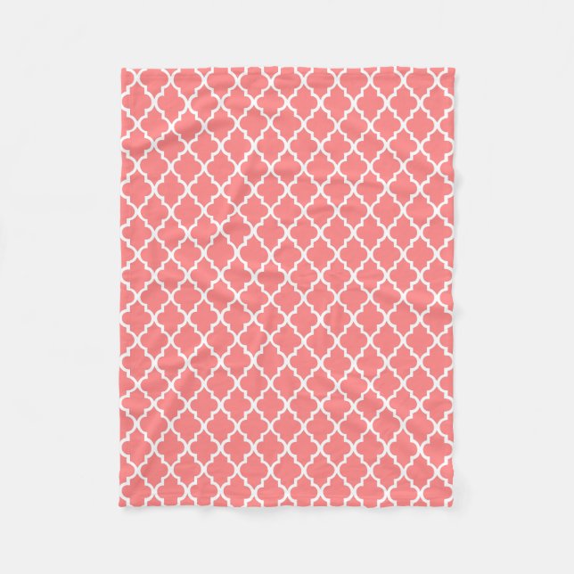 Coral Quatrefoil Tiles Pattern Fleece Blanket (Front)