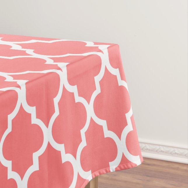 Coral Quatrefoil Tiles Pattern Tablecloth (In Situ)