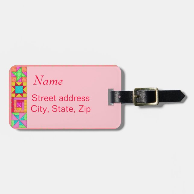 Coral Quilt Block Luggage or Sewing Machine Tag (Front Horizontal)