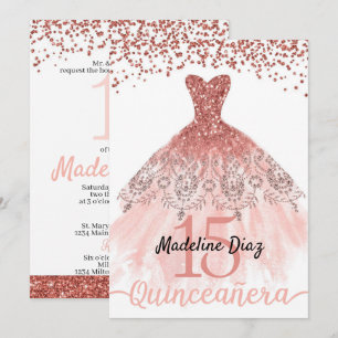 Coral Quinceanera Birthday Invitation Cumpleanos