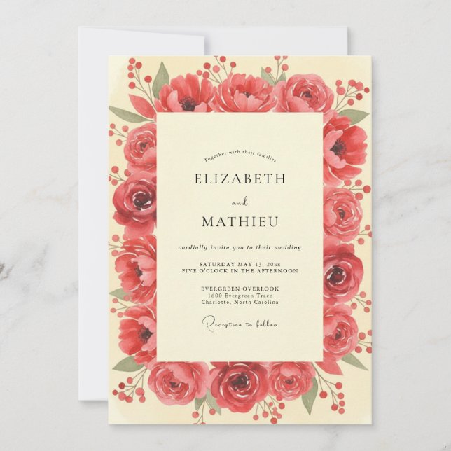 Coral Ranunculus Painted Wedding Invitation (Front)