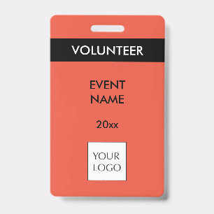 Coral Red and Black Event Volunteer Logo Badge ID Badge