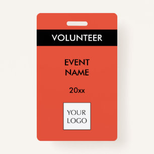 Coral Red and Black Event Volunteer Logo Badge ID Badge