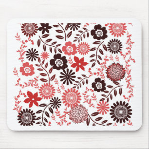 Coral red and brown pattern floral mouse mat