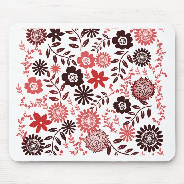 Coral red and brown pattern floral mouse mat (Front)
