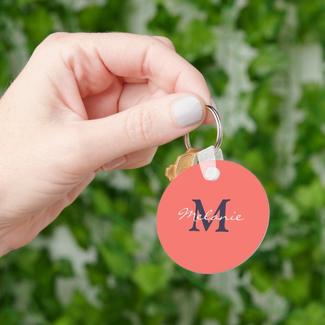 Coral Red and Indigo Personalised Monogram Key Ring (Hand)