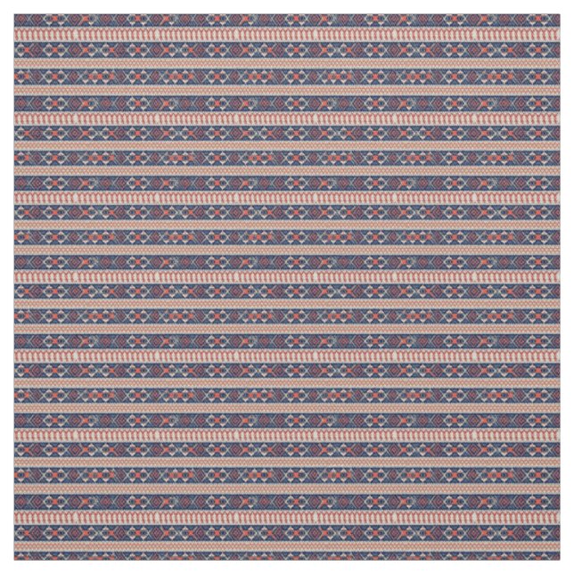 Coral Red and Navy Fair Isle Knit Pattern Fabric (Swatch)
