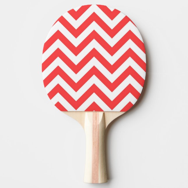 Coral Red and White Large Chevron ZigZag Pattern Ping Pong Paddle (Front)
