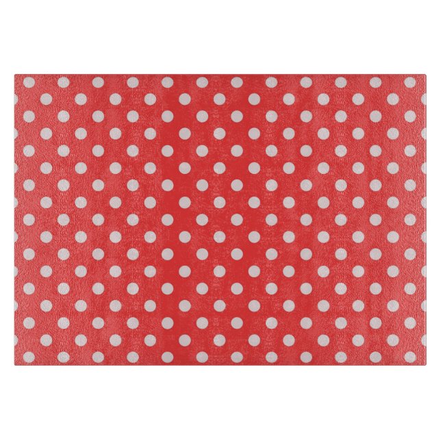 Coral Red and White Polka Dot Pattern Cutting Board (Front)
