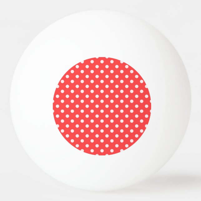 Coral Red and White Polka Dot Pattern Ping Pong Ball (Front)