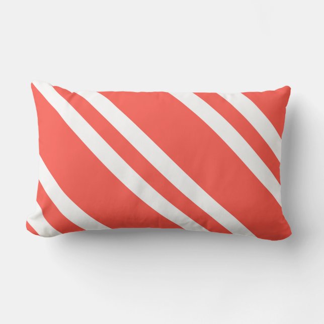 Coral Red and White Striped Lumbar Cushion (Front)